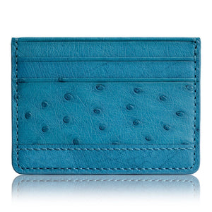 D'Monti Coral Blue - Minimalist Luxe Genuine Ostrich Leather Credit Card Holder Wallet