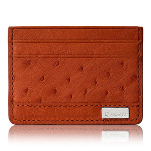 DMonti Allard Orange - Minimalist Luxe Genuine Ostrich Leather Credit Card Holder Wallet Profile View