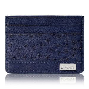 DMonti Navy Blue - Minimalist Luxe Genuine Ostrich Leather Credit Card Holder Slim Wallet Front View
