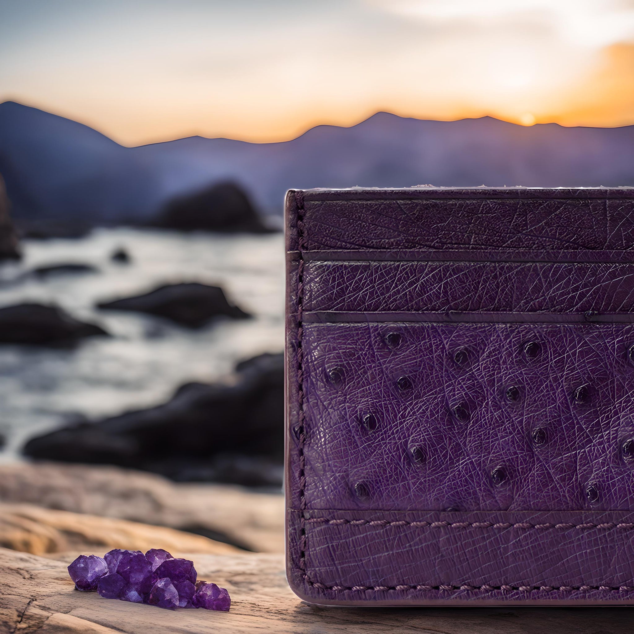 Bordeaux Purple - Men Exotic Ostrich Leather Card Holder Slim Wallet