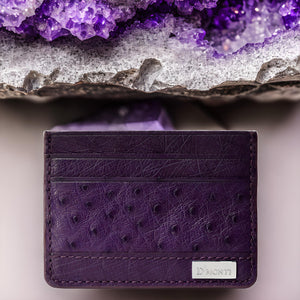 Bordeaux Purple - Women Exotic Ostrich Leather Card Holder Slim Wallet