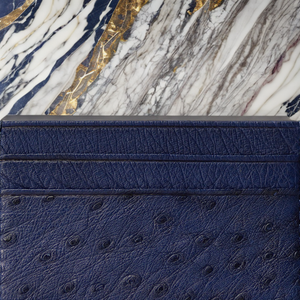 Navy Blue - Women Exotic Ostrich Leather Card Holder Slim Wallet