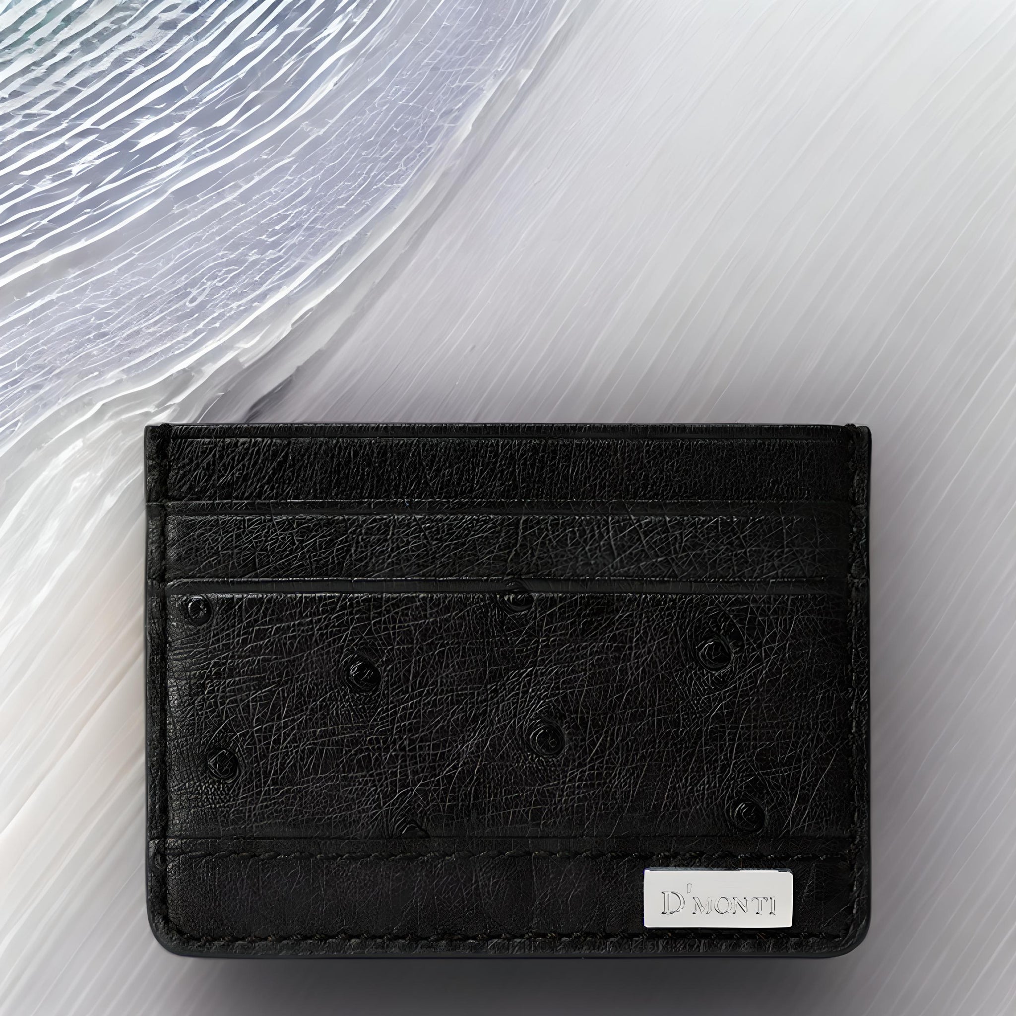 Nero Black - Women Exotic Ostrich Leather Card Holder Slim Wallet