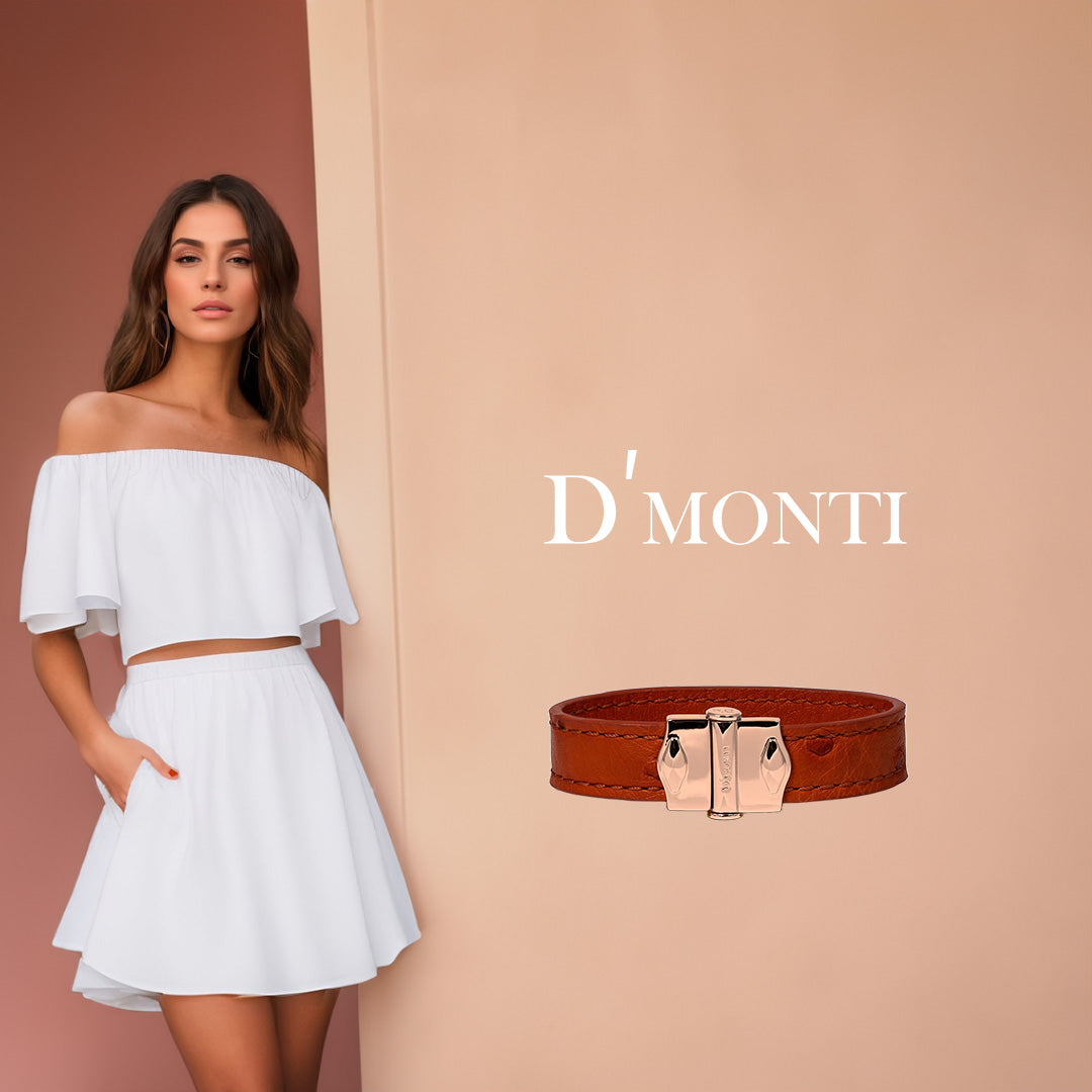 D'Monti Allard Orange - France Luxe Genuine Ostrich Leather Womens Single Bracelet