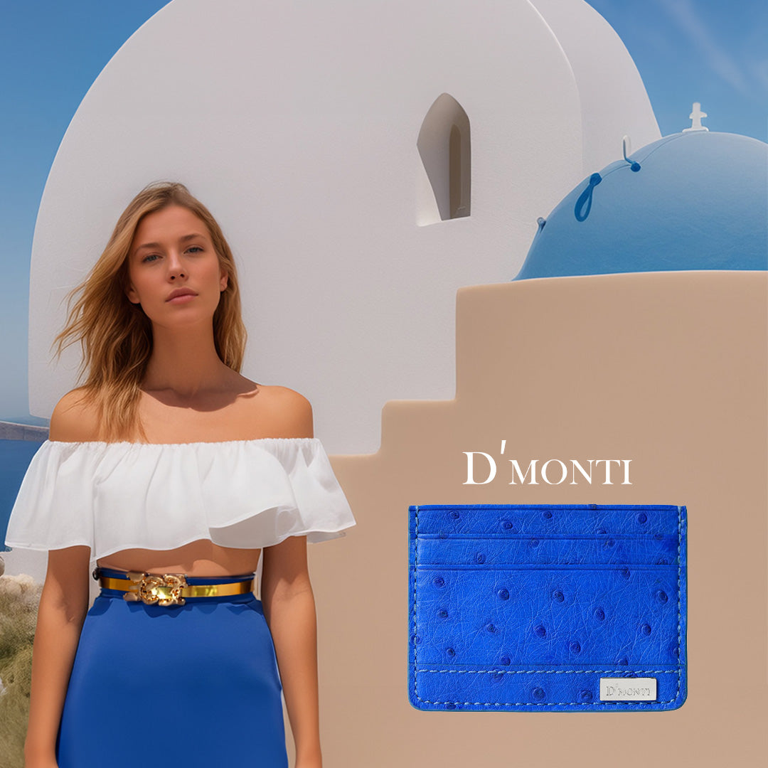 Monaco Blue - Women Exotic Ostrich Leather Card Holder Slim Wallet