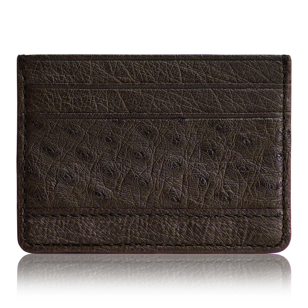 D'Monti Dark Brown - Minimalist Luxe Genuine Ostrich Leather Credit Card Holder Wallet