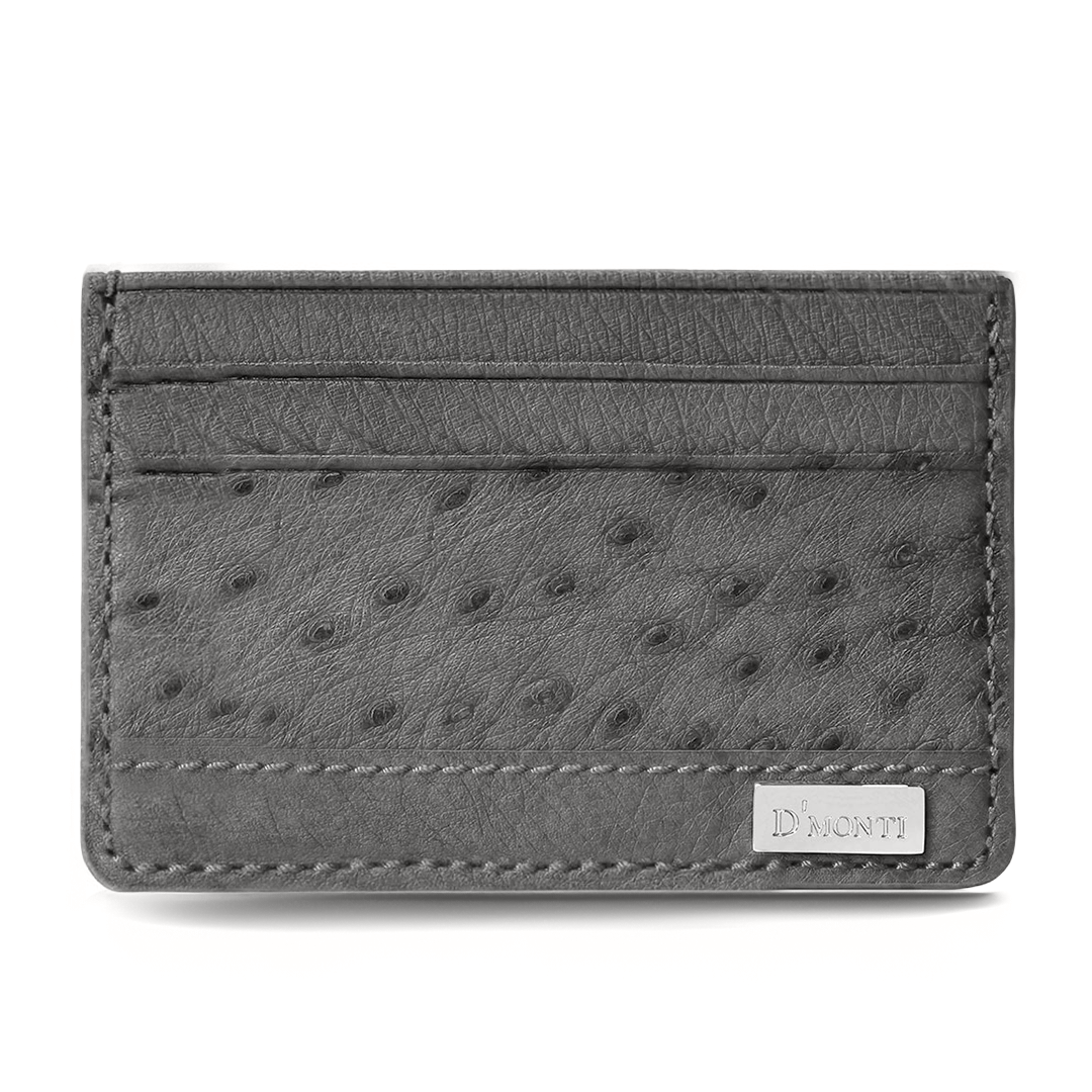 Moonstone Gray- Women Exotic Ostrich Leather Card Holder Slim Wallet