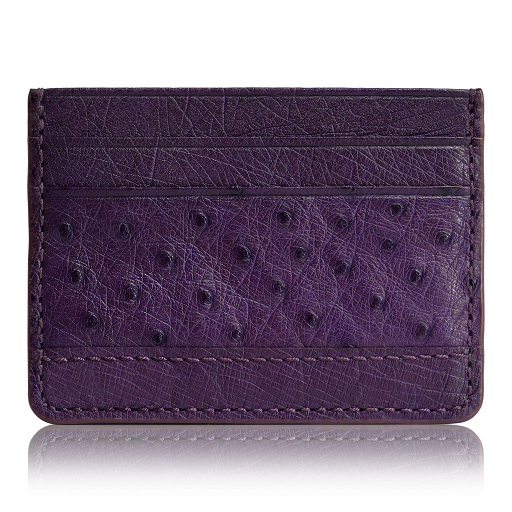D'Monti Bordeaux Purple - Minimalist Luxe Genuine Ostrich Leather Credit Card Holder Wallet Back View