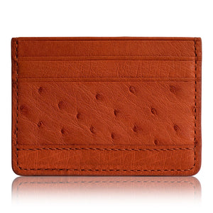 DMonti Allard Orange - Minimalist Luxe Genuine Ostrich Leather Credit Card Holder Wallet Back view