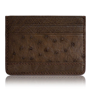 DMonti Paris Brown - Minimalist Luxe Genuine Ostrich Leather Credit Card Holder Slim Wallet Back View