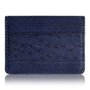 DMonti Navy Blue - Minimalist Luxe Genuine Ostrich Leather Credit Card Holder Slim Wallet Back View