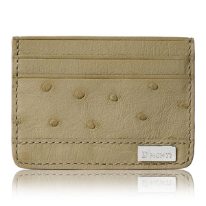 DMonti Nestier Beige - Minimalist Luxe Genuine Ostrich Leather Credit Card Holder Slim Wallet Front View