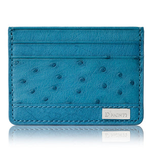 D'Monti Coral Blue - Minimalist Luxe Genuine Ostrich Leather Credit Card Holder Wallet