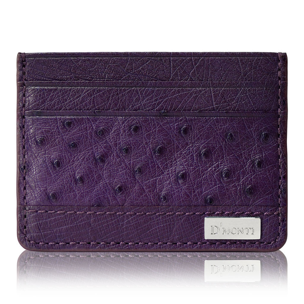 D'Monti Bordeaux Purple - Minimalist Luxe Genuine Ostrich Leather Credit Card Holder Wallet Front View