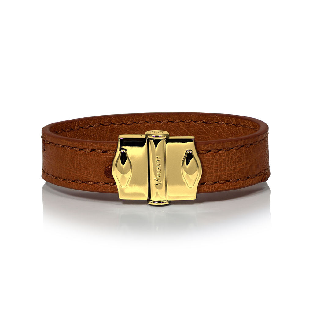 D'Monti Gold Brown - France Luxe Genuine Ostrich Leather Womens Single Bracelet