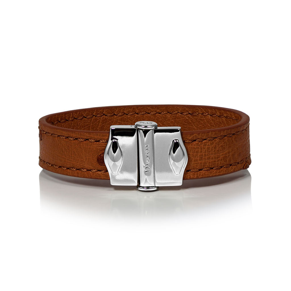 D'Monti Gold Brown - France Luxe Genuine Ostrich Leather Mens Single Bracelet