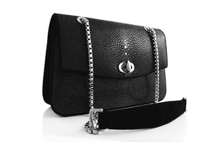 D'Monti Kate Luxe Genuine Stingray Leather Small Shoulder Bag | Silver Metalwork