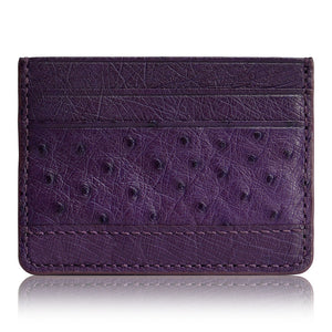 D'Monti Bordeaux Purple - Minimalist Luxe Genuine Ostrich Leather Credit Card Holder Wallet Back View