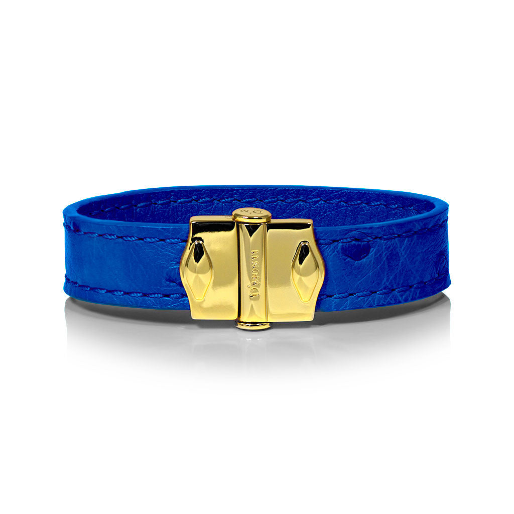 D'Monti Monaco Blue - France Luxe Genuine Ostrich Leather Mens Single Bracelet