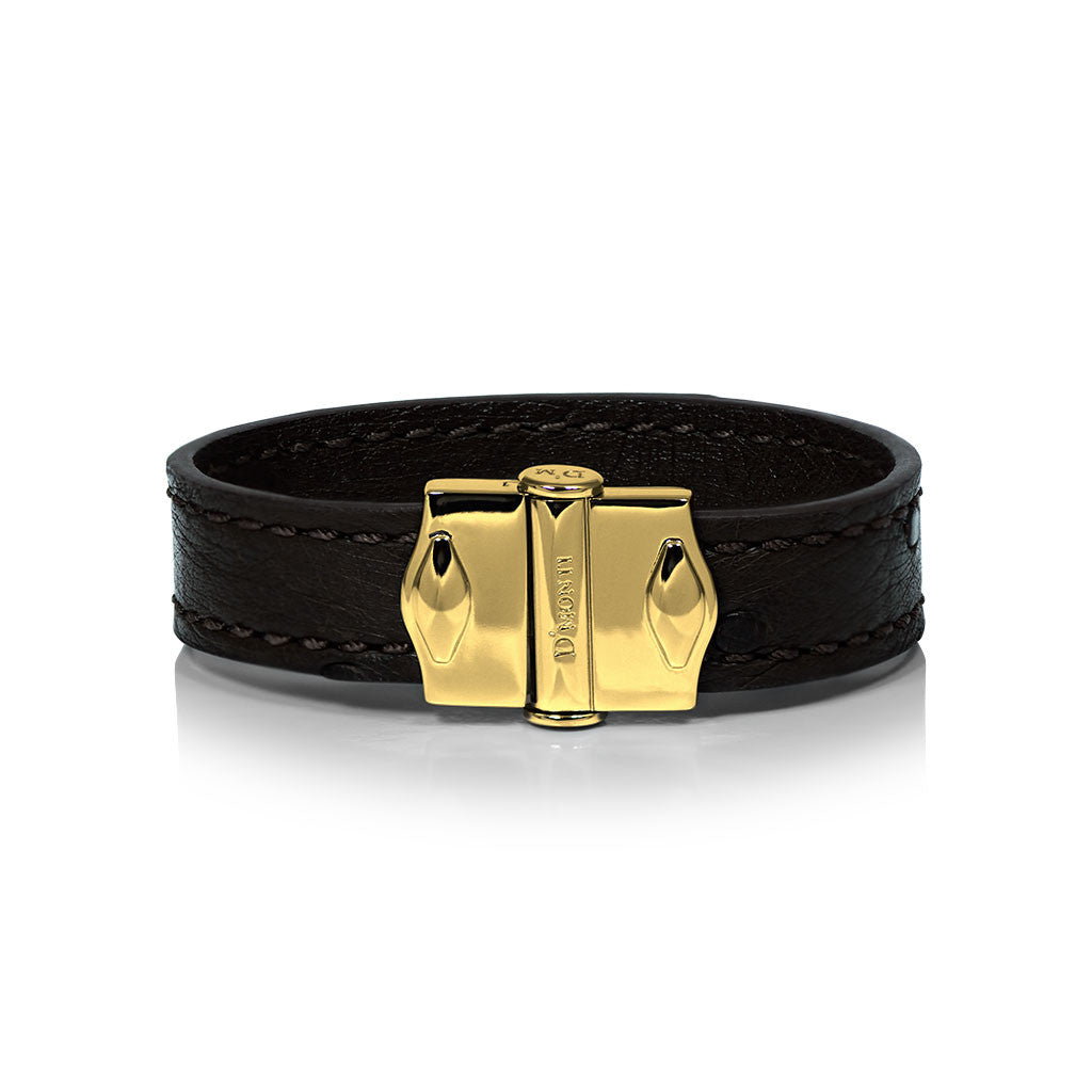 D'Monti Nero Black - France Luxe Genuine Ostrich Leather Mens Single Bracelet
