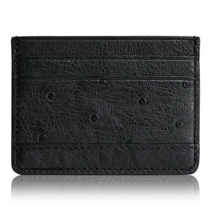 Nero Black - Exotic Ostrich Leather Card Holder Slim Wallet Back View
