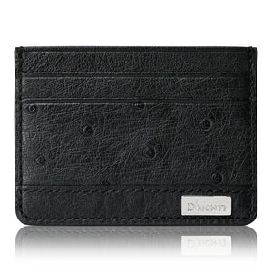 DMonti Nero Black - Exotic Ostrich Leather Card Holder Slim Wallet Front View