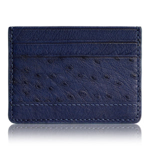 DMonti Navy Blue - Minimalist Luxe Genuine Ostrich Leather Credit Card Holder Slim Wallet Back View